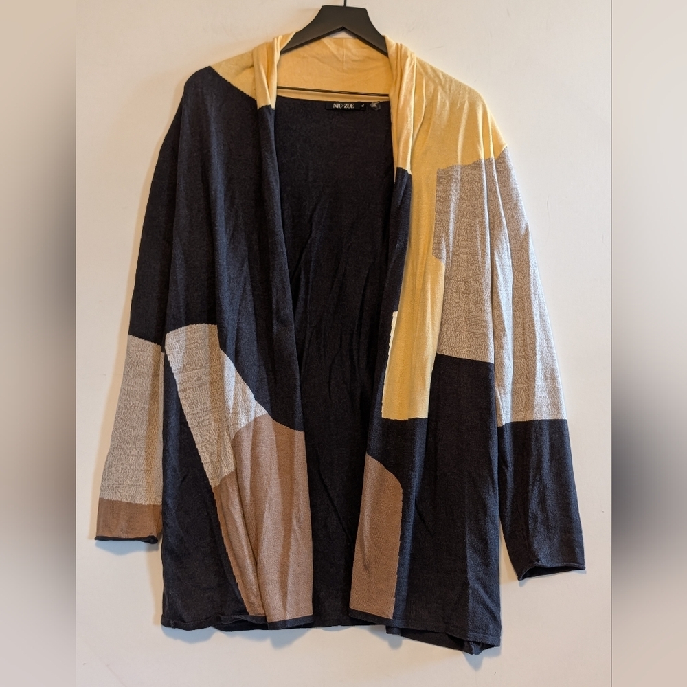 NIC+ZOE Colorblock Open Front Cardigan Knit XL - lightweight modern - Picture 2 of 5